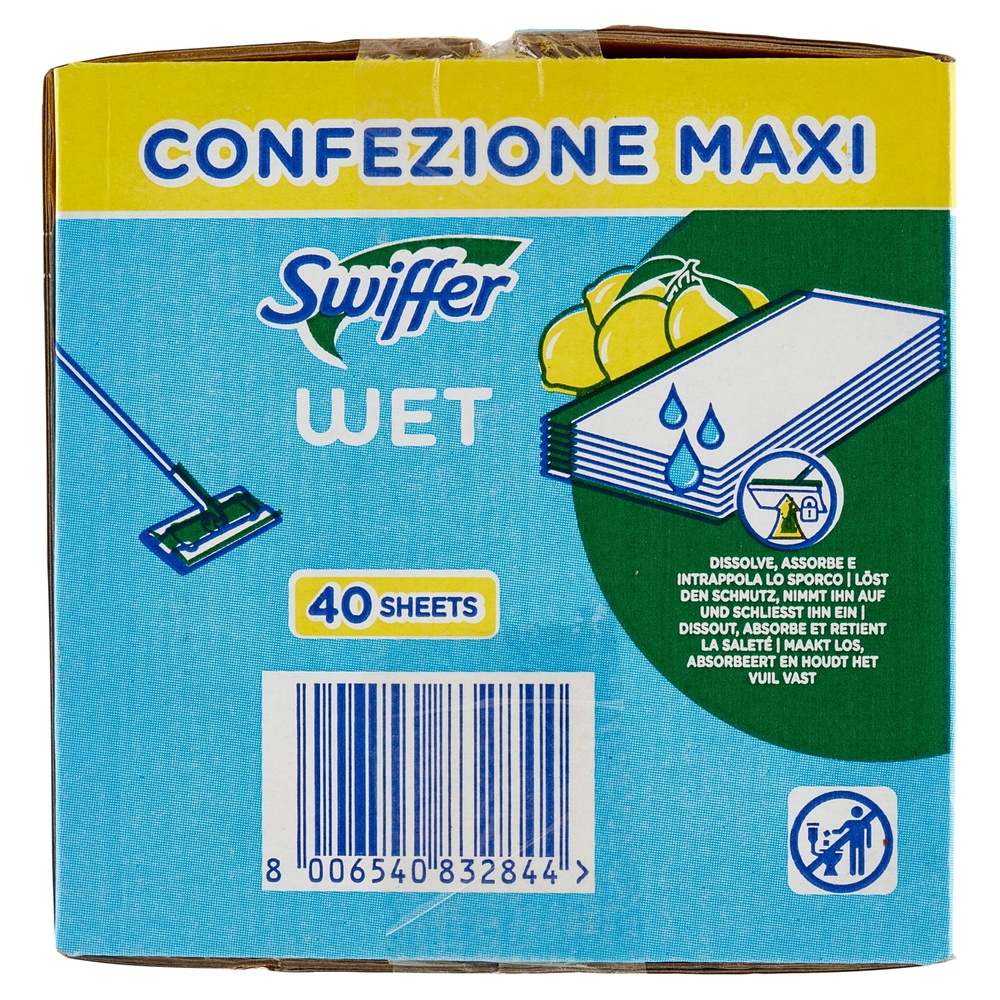 Swiffer Wet Panni Umidi Lavapavimenti Limone - Ricarica 40 Salviette